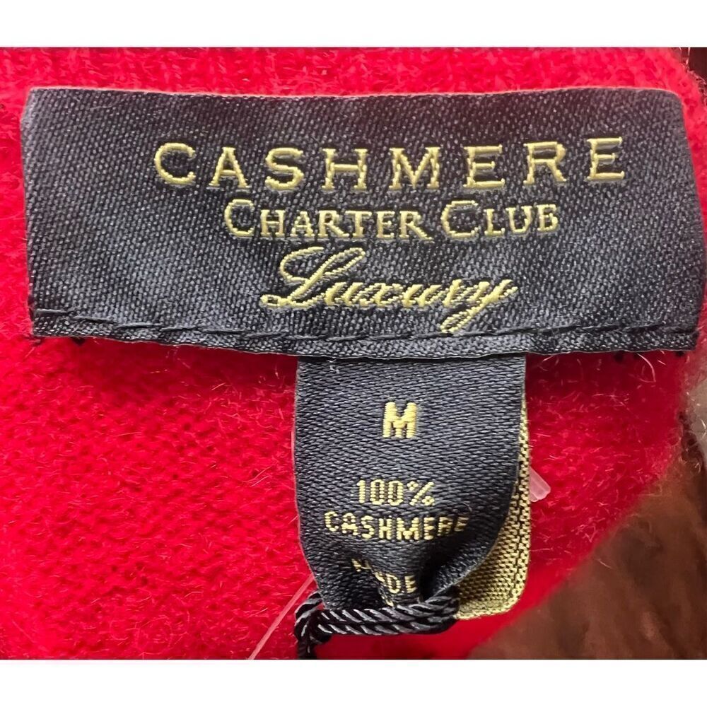Charter Club Classic Red 100% Cashmere V-Neck Sweater NWT Size Medium - Picture 4 of 5